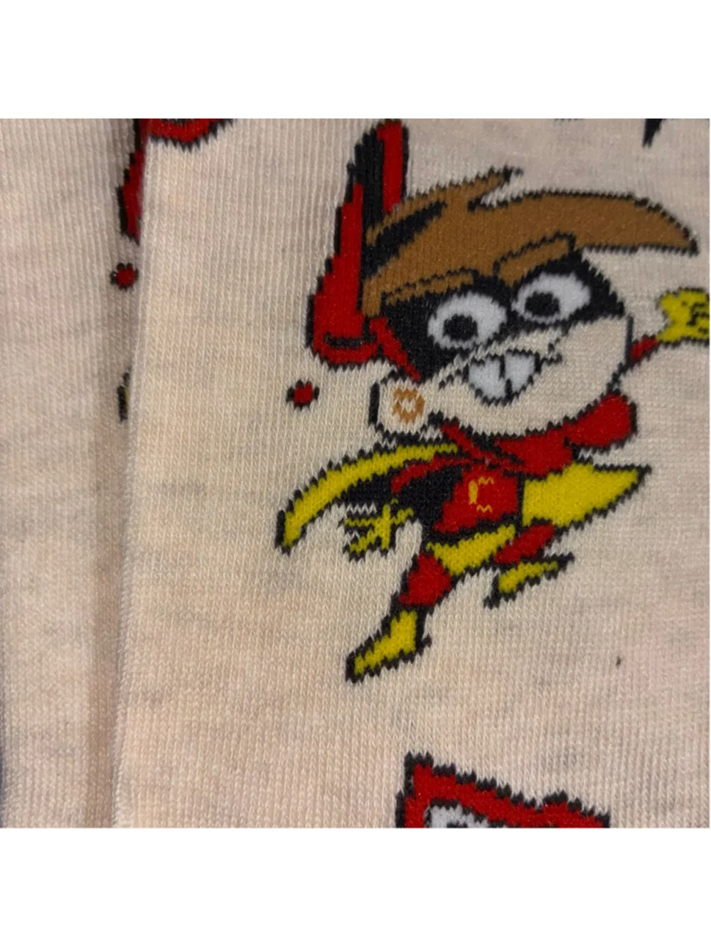 Nickelodeon Fairly OddParents Socks Super Timmy One Size Beige Red